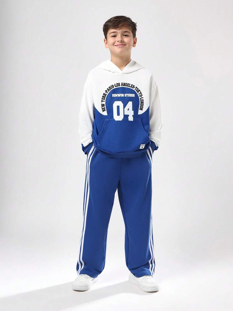 Color Block Hooded Sweatshirt With Wide Leg Joggers