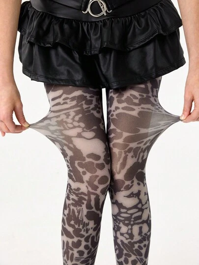 ROMWE Grunge Punk 1pc Leopard Print Sexy Pantyhose/Tights/Leggings For Women