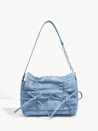 Grunge Punk Borsa a mano plissettata con fiocco decorativo alla moda per donne