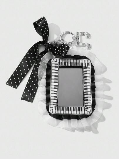 Kawaii 1 pièce Ruban nœud à pois noir de style gothique rétro chic de haute qualité, support de carte avec notes de musique, touches de piano, dentelle et motif floral, accessoire de sac DIY, convient pour les employés de bureau, les étudiants, le port quotidien, cadeau de vacances