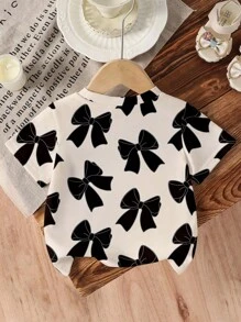 SHEIN Áo thun tay ngắn cổ tròn in hình bướm cho bé gái, phù hợp cho mùa hè - Nhiều màu - Xem 2