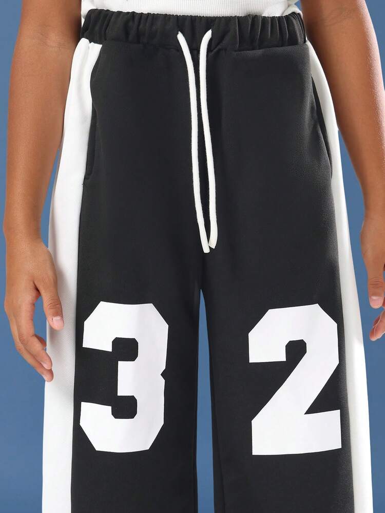 Trainingshose mit weitem Bein und Zahlengrafiken