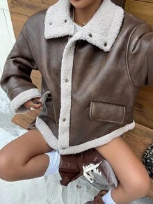 Muchica 女士秋冬新款仿皮草宽松夹克 - 棕色 - 查看 7