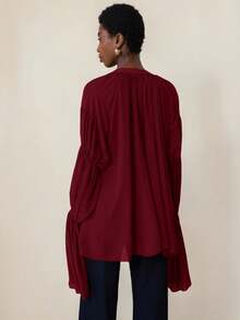 Aveloria Modichic V-Neck Ruffle Trim And Ruffle Trim Cuffs Blouse, Artistic For Autumn Strolls In The Woods And Cafe Chats - Red - View 3