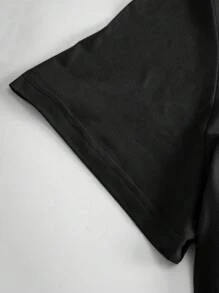 Maweii 大码女式字母印花圆领短袖休闲T恤 - 黑色 - 查看 5