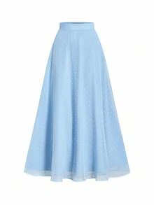 Ellevyn 女式 A 字形蓝色网眼镂空波尔卡圆点优雅日常穿着和赛车日裙子，春夏 - 藍色 - 查看 4