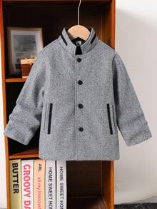 SHEIN Young Boy Button Front Overcoat Without Tee Fall Winter