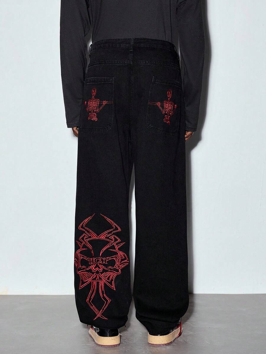 MODCRASH Men's Stylish American Retro Straight Jeans, Goth, Denim Jeans, Baggy Jeans