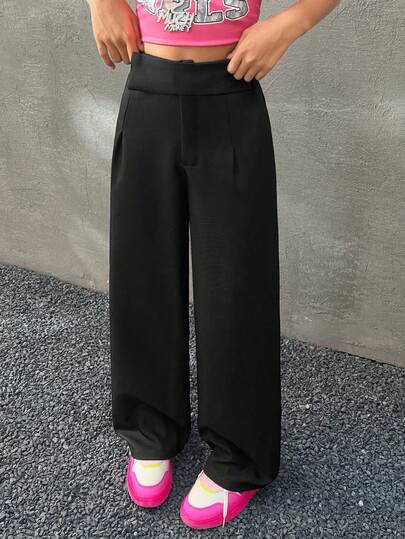 Coolane Kids 青少年女孩春夏休闲不对称高腰阔腿裤