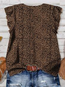 EMERY ROSE Casual Simple Brown Leopard Print Pattern Women Shirt, Minimalist Style Suitable For Summer Leopard Print Blouse Suitable For Going Out Chic Blouses For Women - Multicolor - View 2