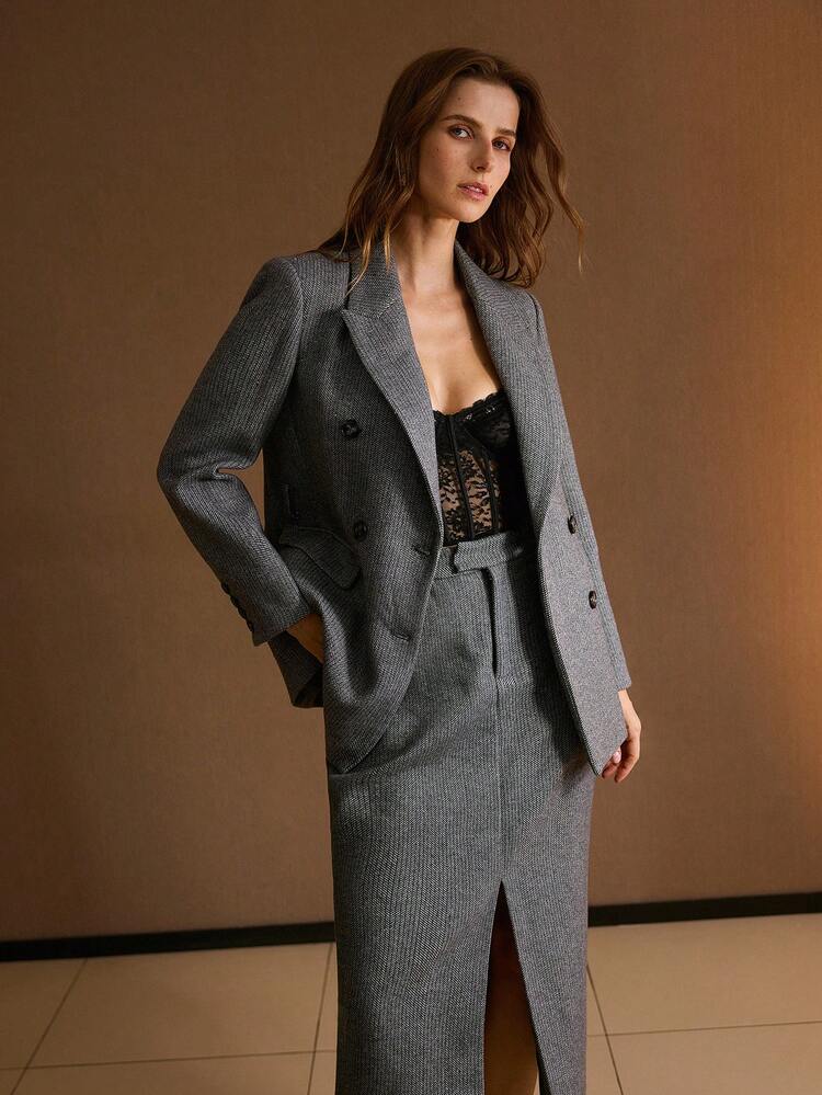 WOOL SLANT POCKET SPLIT SKIRT