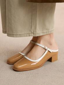 Rosivie 复古学院芭蕾风格百搭时尚优雅粗跟高跟鞋，适合甜美装扮 - 咖啡棕 - 查看 2