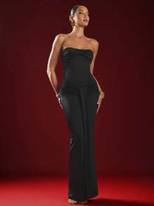 Hauture Sexy Party Dark Romantic Semi-Sheer Twist Bust Sarong Bodycon Maxi Dress –Night Out - Black - View 3