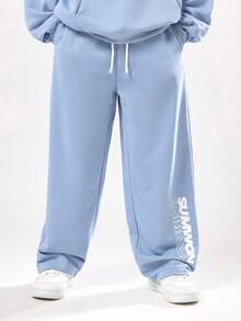 SUMWON 两件套运动服连帽衫慢跑套装，现代Logo设计，休闲街头风，舒适秋冬系列 - 藍色 - 查看 4