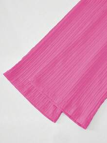 SHEIN 2件套少女荷叶边吊带褶皱蝴蝶结吊带背心和裤子套装，时尚百搭，适合度假和日常穿着 - 玫紅色 - 查看 8