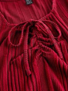 SHEIN MOD 女士象牙色喇叭袖迷你连衣裙、节日连衣裙、红色女士连衣裙、连衣裙、新年连衣裙、冬季连衣裙、外出、新年连衣裙 - 紅色 - 查看 3