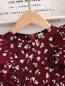Emery Rose Kids Emery Rose Kids 年轻女孩夏季/秋季全身印花荷叶边荷叶边袖连衣裙，非常适合夏季和秋季休闲日常穿着和学校日常穿着，妈妈和女儿和姐妹搭配 - 紅色 - 查看 5