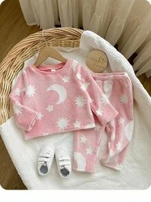 SHEIN Cute Cartoon Pattern Pink Long Sleeve Pajama Set For Babygirl, Autumn/Winter Fall - Pink - View 8