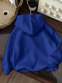 Tween Boy Casual Cartoon Pattern Thick Hooded Long Sleeve Sweatshirt, Suitable For Autumn/Winter Fall - Blue - View 3