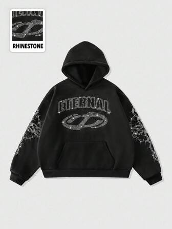 Street Life Herren Kapuzenpullover mit funkelnden Diamanten, locker geschnittener Stil
