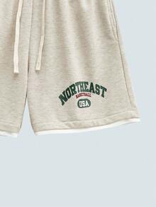 MODCRASH 男士二合一印花休闲运动短裤，春夏款，复古美式，男女通用，宽松版型夏季服装——适合日常穿着和夏季度假穿着。 - 灰色 - 查看 4