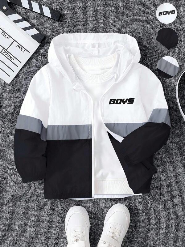 SHEIN Young Boy Casual Soft Comfortable Patchwork Reflective Minimalist Lightweight Jacket, Suitable For Spring/Autumn Getaway, Holiday, Travel, Relax, Sunbathing, Summer Fall Winter