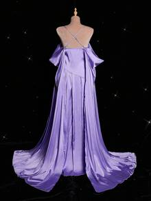 Grovea Vestido elegante de talla grande con tirantes finos y diseño de alta gama con escote sin tirantes