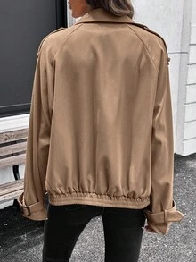 EMERY ROSE Women's Casual Fashion Street Style Raglan Sleeve Zip-Up Jacket, Spring/Autumn Fall - Brown - View 2