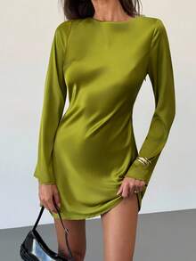 Aloruh 女士时尚性感露背迷你连衣裙 - 橄欖綠 - 查看 3