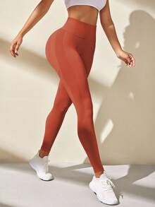 Gameset SHEIN Sport 女式高腰褶皱无缝紧身瑜伽裤 - 珊瑚橙 - 查看 5