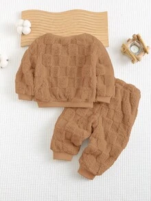 Cozy Pixies Conjunto de 2 peças para bebê menino com estampa de ursinho fofo, moletom dupla face com gola redonda e ombros caídos, nas cores marrom e mocha. Ideal para o outono e inverno. Perfeito para recém-nascidos. - Caqui - Ver 2