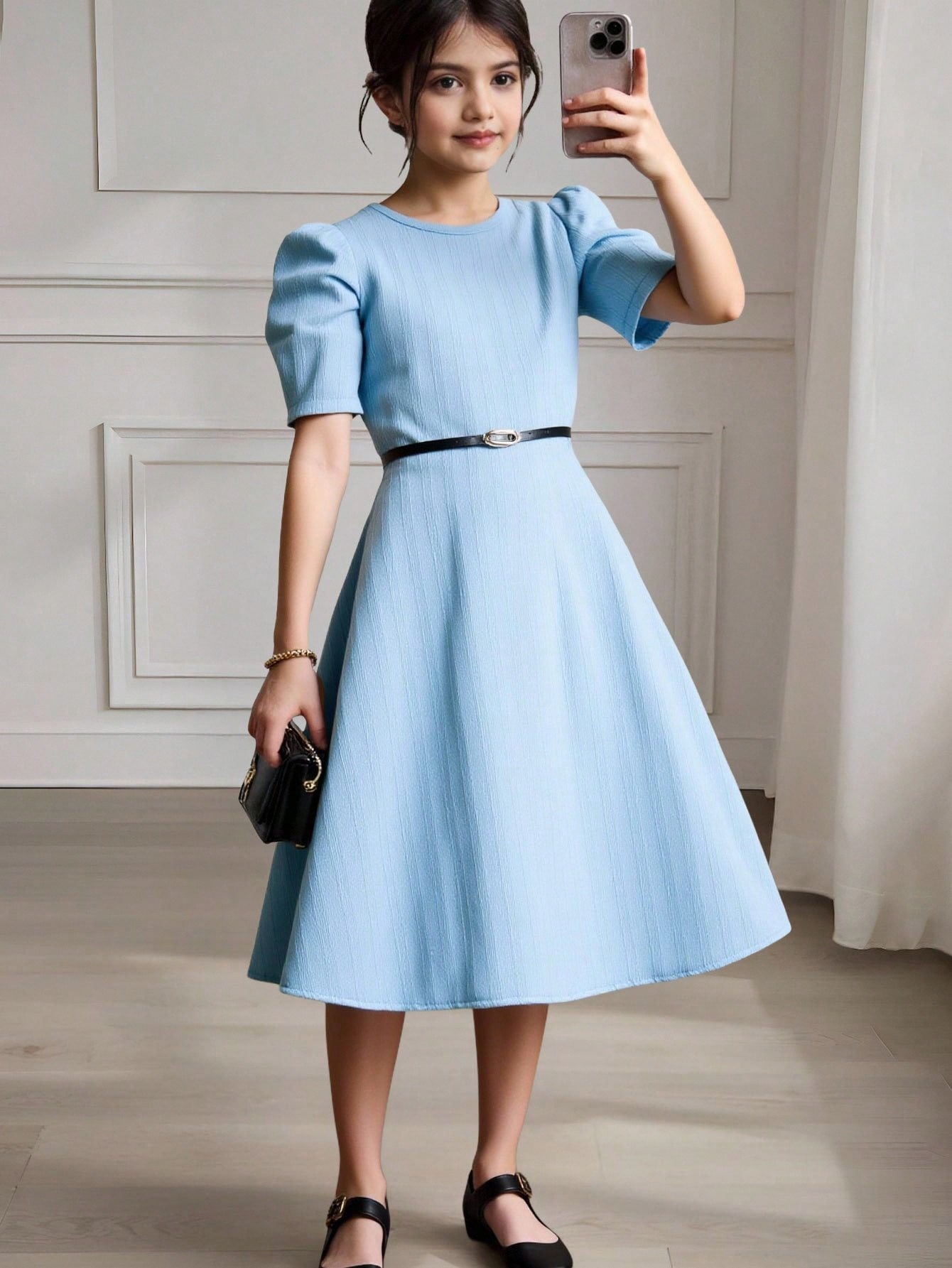 SHEIN فستان كاجوال قصير الأكمام بياقة مستديرة أنيق...