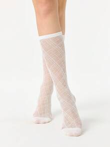 ROMWE Grunge Punk Women's Fashion Versatile Solid Color Knee-High Socks - Apricot - View 3