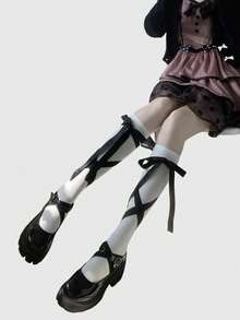 ROMWE Kawaii 1 Pair Cute & Sweet White Lace Bowknot Over-The-Knee Socks, Suitable For Anime, Lolita Fashion, Dates, School, Shopping, Conventions, Etc. - White - View 4