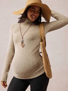 Boho Mama Maglietta casual da donna in gravidanza, a tinta unita, con collo alla coreana, vestibilità slim, adatta per l'autunno/inverno