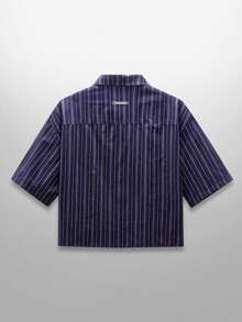 NEON BLANC 男士条纹短袖衬衫，万圣节蜘蛛网 - 藍色 - 查看 2