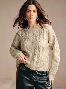 Anewsta Sweater Leher Bulat Motif Telinga Gandum Klasik Elegan dan Kasual, Cocok untuk Musim Gugur/Musim Dingin, Natal, Tahun Baru, Pesta - Perunggu - View 4