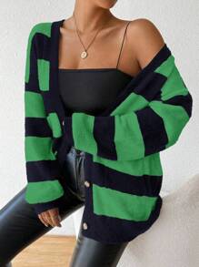 EMERY ROSE Áo len cardigan lông chồn giả sọc thiết kế mới thu đông dành cho nữ - màu xanh lá - Xem 3