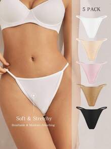 Ocili 5pcs/Pack Women's Comfortable Minimalist Low-Rise Thong Panties - Multicolor - View 3