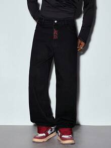 MODCRASH Men's Stylish American Retro Straight Jeans, Goth, Denim Jeans, Baggy Jeans