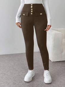 Selianne Pantalones casuales de mujer de unicolor y ajuste ceñido