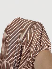 SHEIN MOD 白色和棕色条纹不对称裹身长袖衬衫，交叉设计，后背系带蝴蝶结，牛仔风 - 咖啡棕 - 查看 5