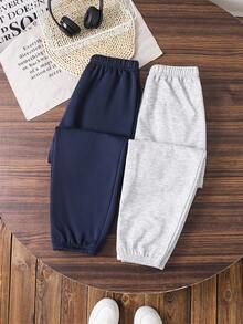 SHEIN 2 Stücke/Set Kinder/Tween-Jungen Lässige Grafik Muster Kordelzug Taille Locker Gestrickte Jogginghose, 2 Farben - Verschiedenfarbig - Übersicht 3