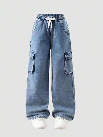 SHEIN Explorewe 酷女孩破洞牛仔铅笔盒和运动学院风牛仔裤