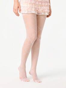 ROMWE Grunge Punk Women's Mesh Pantyhose, Suitable For Pairing With Skirts - White - View 3