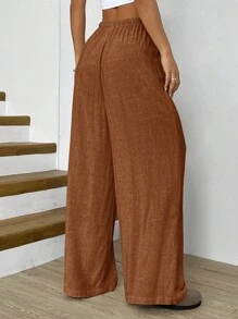 SHEIN EZwear Plus Size Brown Casual Drawstring Waist Pants