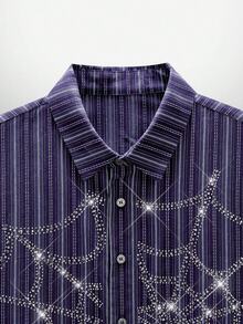 NEON BLANC 男士条纹短袖衬衫，万圣节蜘蛛网 - 藍色 - 查看 3