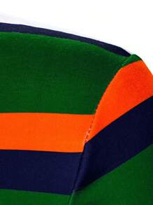 Manfinity Bizformal Men's Business Commuting And Casual Daily Wear, Color Block Striped Short-Sleeve Polo Shirt In Blue, Green, Orange, For Golf - Multicolor - View 5