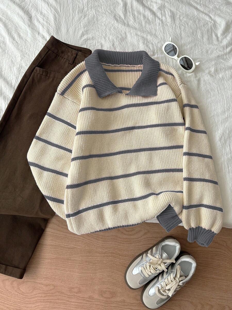 Elamini Women's Casual Everyday Colorblock Striped Textured Turtleneck Sweater, Autumn/Winter - Multicolor - View 1