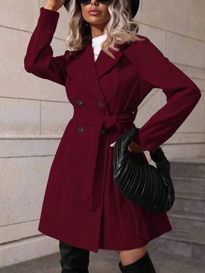 EMERY ROSE Abrigo elegante de mujer de unicolor, cuello de solapa, manga larga, doble botonadura, para otoño/invierno